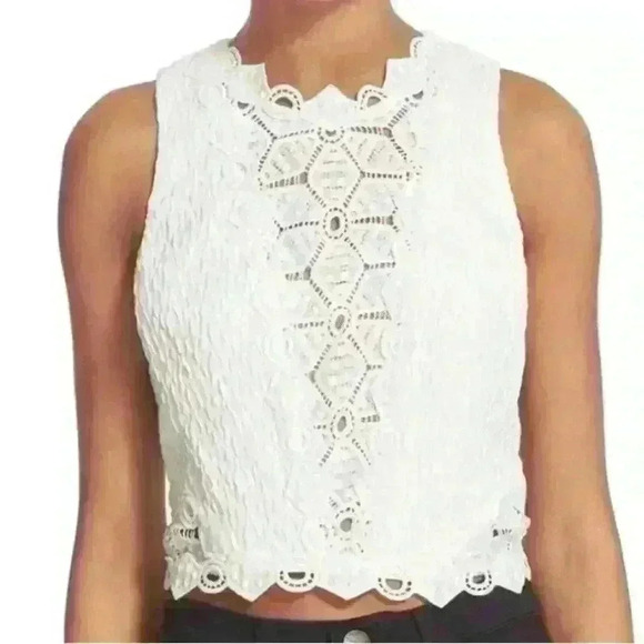 Rebecca Taylor “Dia” Eyelet Lace Cropped White Sleeveless Top Size 2 EUC! - Picture 8 of 12